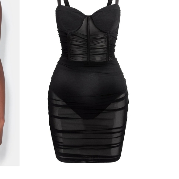 NWOT Leau Mesh Bodycon Corset Mini Dress Black Size Medium - Picture 6 of 10